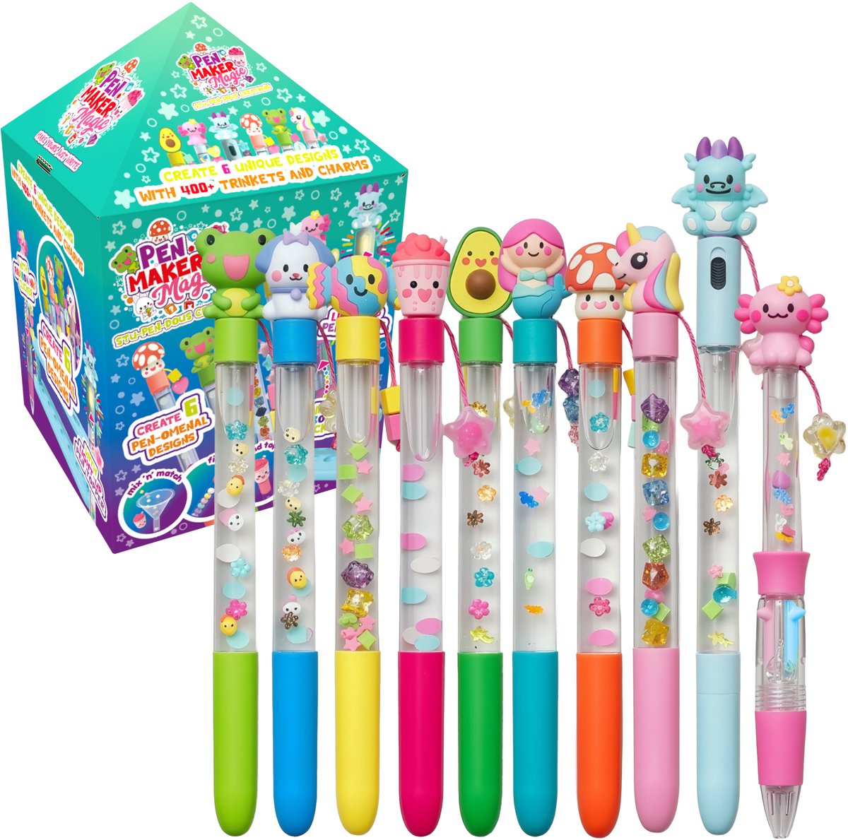 Gear2play Pen Maker Magic – Deluxe: Mega-Stiftset – stellen Sie 10 einzigartige Stifte mit Perlenanhängern für alle Arten von Figuren her