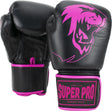 Super pro combat gear warrior lederen (kick)bokshandschoenen zwart roze 8oz