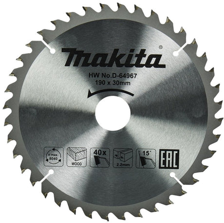 Makita Zubehör Kreissägeblatt Holz | Standard, 190x30x2,2 40t 15g - d-64967 - d-64967