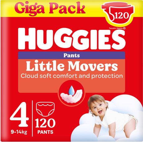 Huggies® Little Mover Babywindelhosen, Größe 4 (9 bis 14 kg), 120 Windelhosen mit Disney©-Motiven, Gigapack