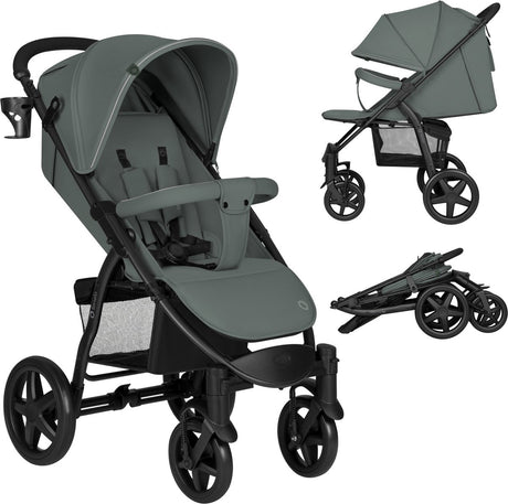 Lionelo Buggy Annet Plus – leicht faltbar – große solide Räder mit Federung – inklusive Fußsack, Moskitonetz-Getränkehalter – verstellbare Rückenlehne, Fußstütze – Kinderwagen ab der Geburt bis 22 kg – Kinderwagen