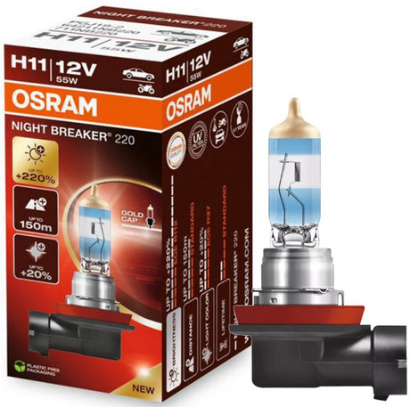 Osram night breaker serie - voertuig halogeenlamp - 220% helderder - 150m zicht - gouden hoofd