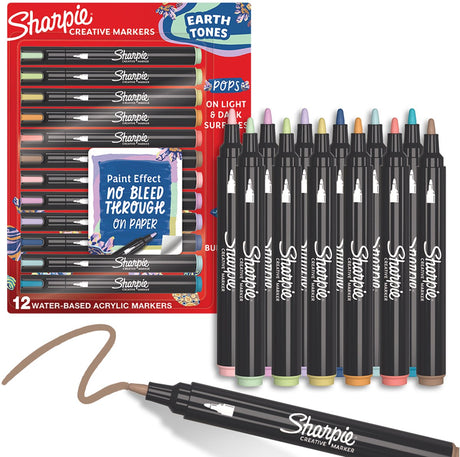 Sharpie Creative Marker Acrylfarbenmarker | Erdtöne | wasserbasierte Farbmarker | Verschmiert nicht, schreibt auf den meisten Oberflächen | Aufzählungspunkt | Schulbedarf | verschiedene Farben | 12 Stück