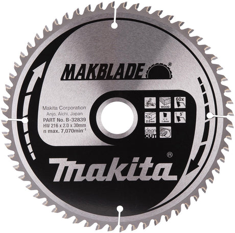 Makita Kappsägeblatt für Holz | makblade | ø 216 mm Achsloch 30 mm 60 Zähne – B-32839