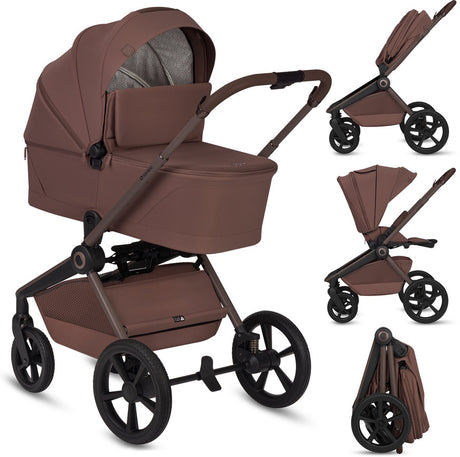 Lionelo Freya 3in1 Kinderwagen-Set – Babywanne, Kinderwagen Astrid i-Size-Autositz (40–87 cm) – Premium – von der Geburt bis 22 kg – PU-Räder mit Federung – umkehrbarer Sitz – UPF50+-Verdeck