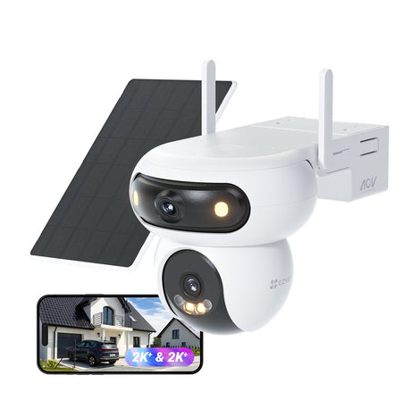 Ezviz HB90 + 8 W Solarpanel 4 MP + 4 MP Doppellinsen 360° Outdoor-Überwachungskamera WiFi Wireless mit 10400 mAh Akku – Always-On-Videomodus – Personen-Fahrzeug-Erkennung – Automatische Tracking-Funktion – Keine monatlichen Gebühren
