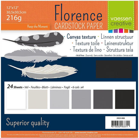 Florence vaessen creative cardstock, stevig kaartpapier 216g - zwart, 24 stuks. 30,5 x 30,5 cm