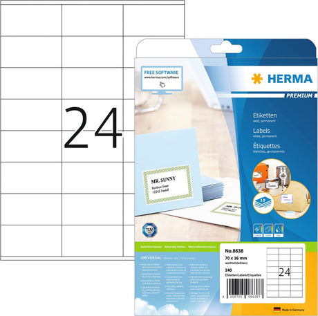 Herma Etiketten 70x36 weiß matt 10 Blatt DIN A4 240 Stück