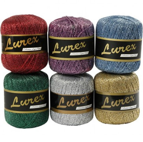 Lurex-Glitzergarn, L: 160 m, verschiedene Farben, 6x25 gr 1 Box