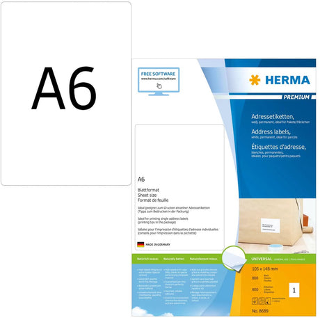 Herma Premium-Adressetiketten, A6, 105 x 148 mm, weiß, permanent klebend