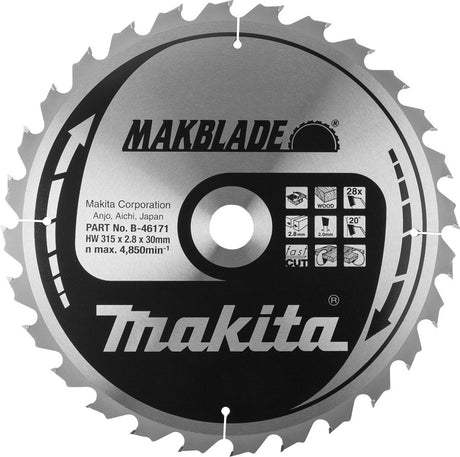 Makita Tischkreissägeblatt für Holz | makblade | ø 315 mm Achsloch 30 mm 24 Zähne – B-46171