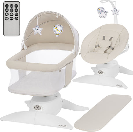Lionelo vivi set elektrische babywipstoel 2in1 – babyschommel wipstoel vanaf geboorte tot 9 kg – - 360° draaibare zitting - bewegingssensor - bluetooth - afstandsbediening - 5 schommelsnelheden - t25 matras