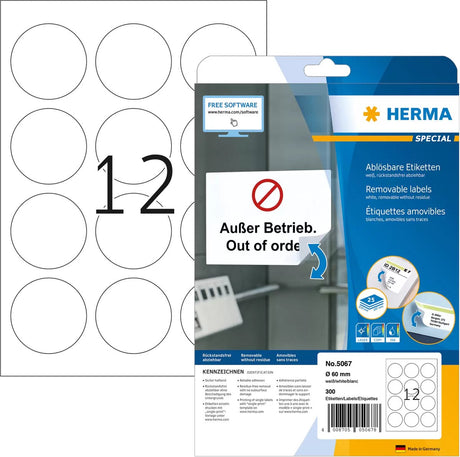 Markenlos, Herma 5067, Etiketten, beweglich, A4, ø60, rund