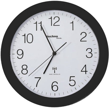 Technoline wt 8000 schwarz - Wanduhr - analog - rund - Kunststofffenster - funkgesteuerte Zeitanzeige - schwarz