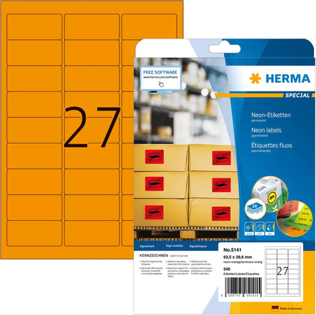 Herma 5141 Universaletikett, 63,5 x 29,6 mm, ohne Marke, Hausmarke Herma, Orange – 540 Etiketten