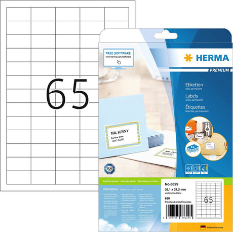 Herma 8629 Premium-Etiketten ohne Markenzeichen, 38,1 x 21,2 mm, 10 Blatt