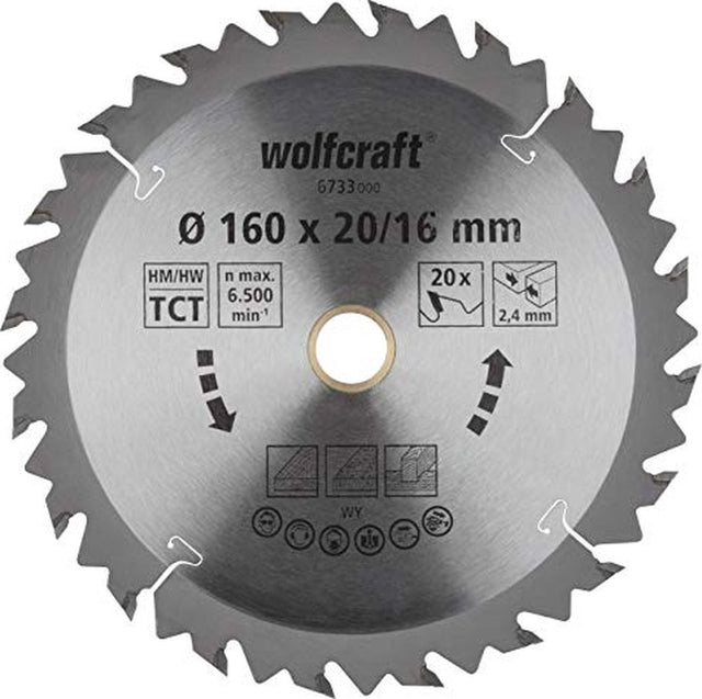 Wolfcraft - Kreissägeblatt 160x16mm 160x20mm - 20 Zähne hm - schnelle, grobe Schnitte - 6733000