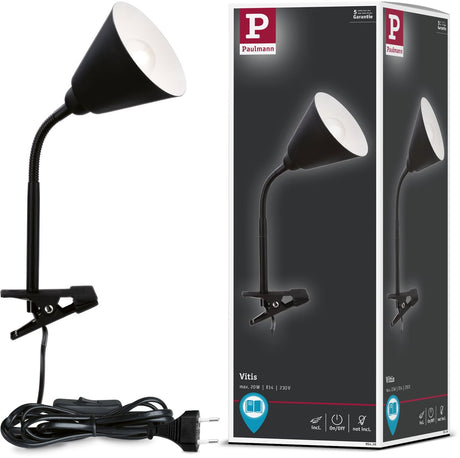 Paulmann klemlamp vitis flexarm snoerschakelaar zwart 230v e14