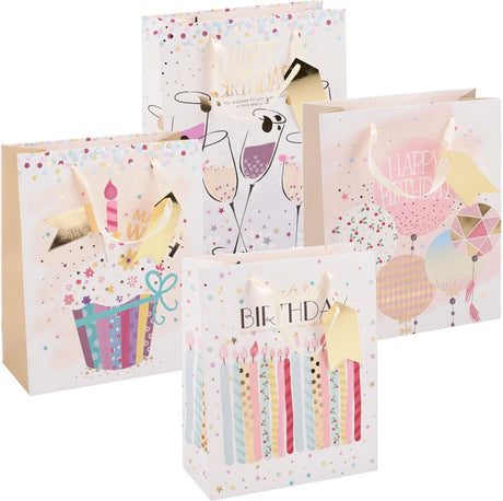 Edco Geburtstagsgeschenktüte – ca. 32x26x12 cm - Happy Birthday Geschenktüte - Geburtstagsgeschenktüte mit Henkeln - Geschenkverpackung für Geburtstagsgeschenke - sortiertes Design - 1 zufällige Tüte