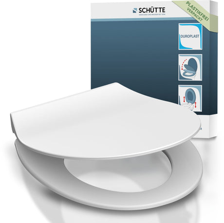 Schütte WC-Sitz 82700 Slim weiß – Duroplast – superdünn – Absenkautomatik – klickbar – Edelstahlscharniere – Belastbarkeit bis 175 kg – lackiert – weiß