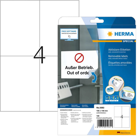 Markenlose, abnehmbare Etiketten Herma 5082, weiß, 105 x 148 mm, 100 Etiketten