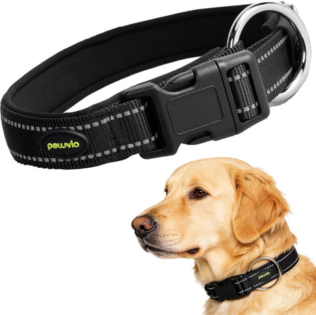 Peluvio buddy – hondenhalsband – nylon en reflecterend – zwart – maat xl 55-60 cm – 2,5 cm breed – verstelbare halsband voor zeer grote honden xl