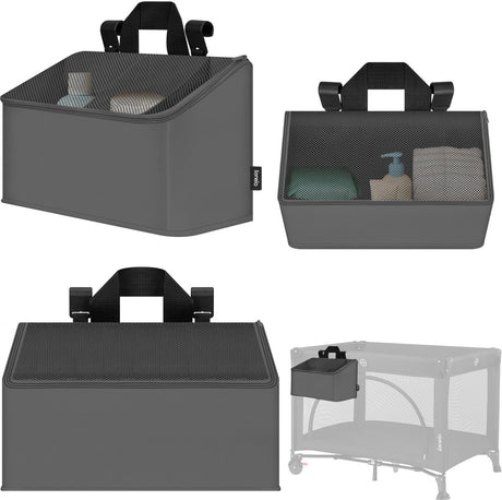 Lionelo Seitentasche mittel – Nachttischtasche, Kinderbett-Organizer 43 x 15 x 23 cm – Griff mit 3 Reißverschlussfächern – für Reisebett, Beistellbox – verstärkt, multifunktional abnehmbar