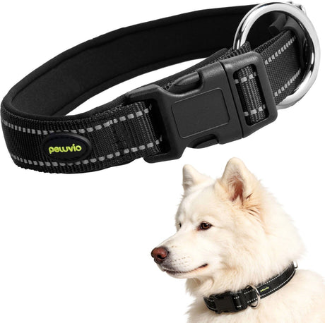 Peluvio buddy – hondenhalsband – nylon en reflecterend – zwart – maat l 50-55 cm – 2,5 cm breed – verstelbare halsband voor grote honden l