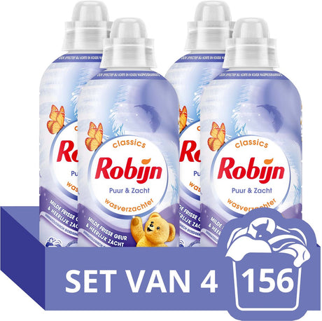 Robijn wasverzachter - puur zacht - 4 stuks - 156 wasbeurten - voordeelverpakking