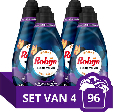 Robijn - vloeibaar wasmiddel - klein krachtig -black velvet - 4 flessen - 96 wasbeurten - voordeelverpakking