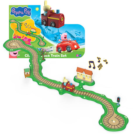 Gear2play Peppa Pig Whiz Around – Click-Clack-Eisenbahn-Spielset – modulare Strecke für herumflitzende Fahrzeuge – interaktiv mit Musik und Sound