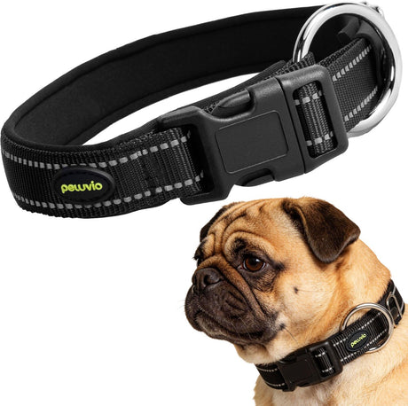 Peluvio buddy – hondenhalsband – nylon en reflecterend – zwart – maat s 40-45 cm – 2 cm breed – verstelbare halsband voor middelgrote honden s