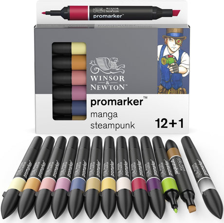 Winsor Newton Promarker™ 12+1 Manga-Steampunk-Set | Professionelle Layoutmarker, Alkoholmarker