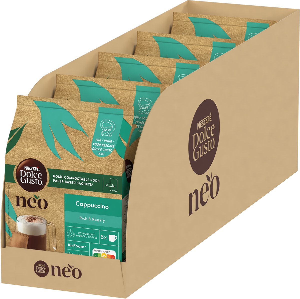 Nescafé Dolce Gusto Neo Kaffeepads und Cappuccino-Beutel – 5x 6 Pads + 6 Beutel für 6 Tassen Kaffee