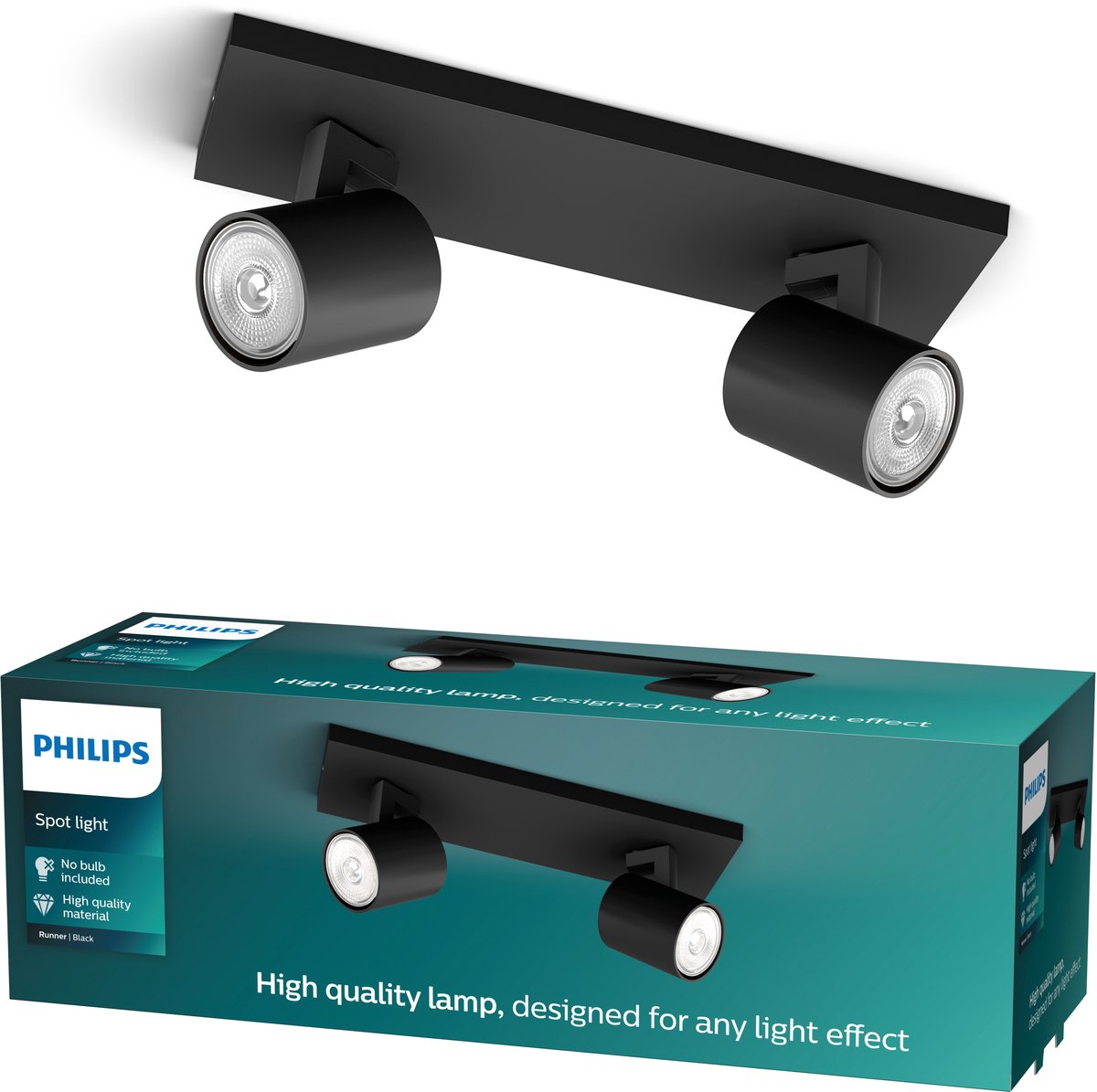 Philips led philips runner opbouwspot - 2-lichts - zwart