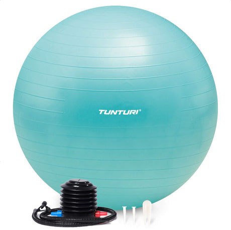 Tunturi anti burst fitness bal met pomp - yoga bal 90 cm - pilates bal - zwangerschapsbal – 220 kg gebruikersgewicht - incl trainingsapp – turquoise