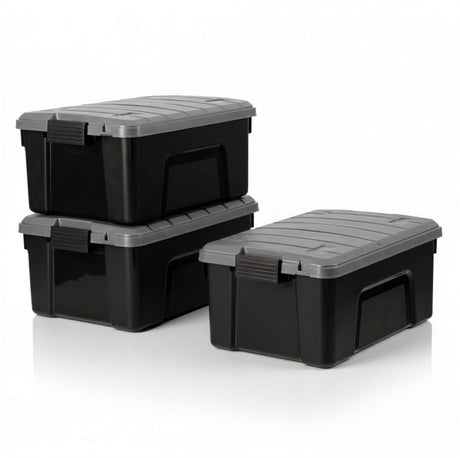 Iris store it all opbergbox - 40l - heavy duty - stapelbaar - kunststof - zwart grijs - set van 3