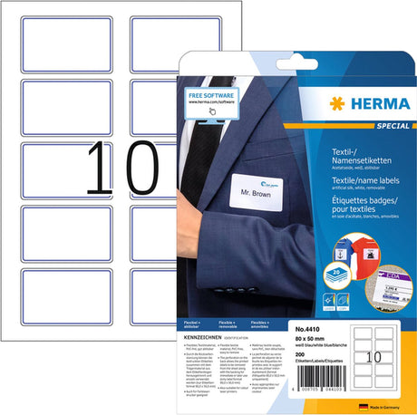 Herma Spezial – selbstklebende, individuelle Namensschild-Etiketten – weiß mit blauem Rand – 80 x 50 mm 2