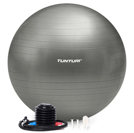 Tunturi anti burst fitness bal met pomp - yoga bal 90 cm - pilates bal - zwangerschapsbal – 220 kg gebruikersgewicht - incl trainingsapp – zilver