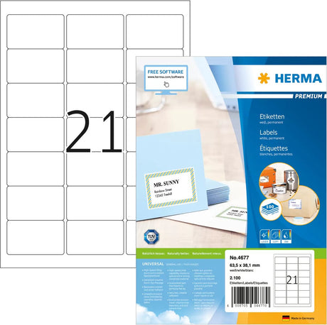 Markenlos ohne Marke Herma Prem. Adr.etik. 63,5x38,1 100 Blatt DIN A4 2100 Stück 4677