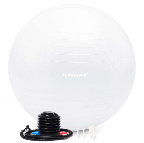 Tunturi anti burst fitness bal met pomp - yoga bal 90 cm - pilates bal - zwangerschapsbal – 220 kg gebruikersgewicht - incl trainingsapp – wit