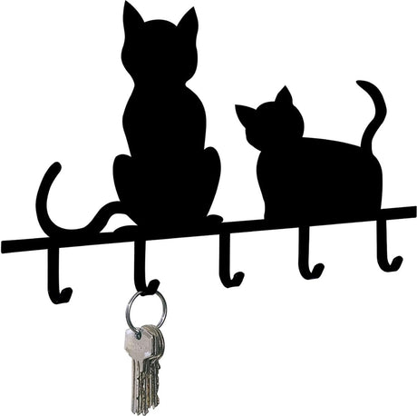 Merkloos sans marque sleutelbord katten - sleutelhouder huis - sleutels ophangen - met 5 haken - 20 x 15 cm - zwart