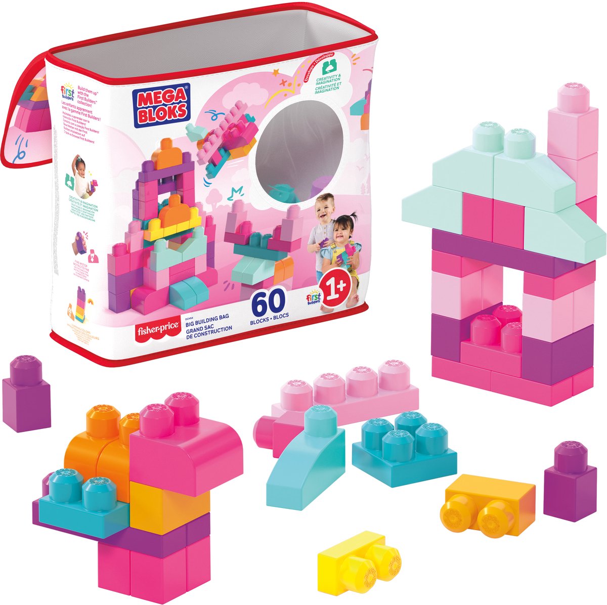 Mega Bloks großer Baubeutel, 60 Stück, rosa