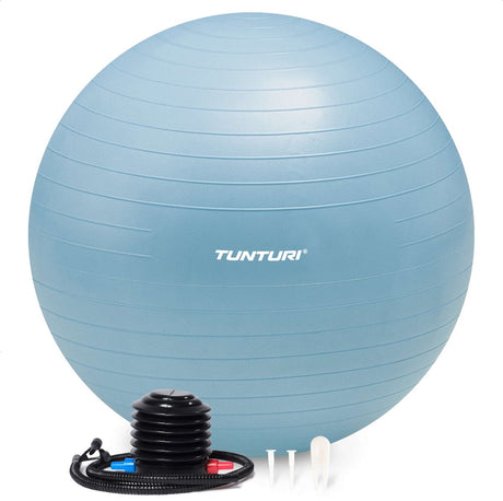 Tunturi anti burst fitness bal met pomp - yoga bal 90 cm - pilates bal - zwangerschapsbal – 220 kg gebruikersgewicht - incl trainingsapp – lichtblauw