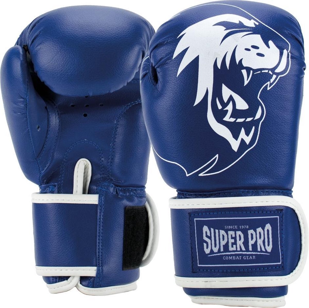 Super pro combat gear talent (kick)bokshandschoenen blauw wit 4oz