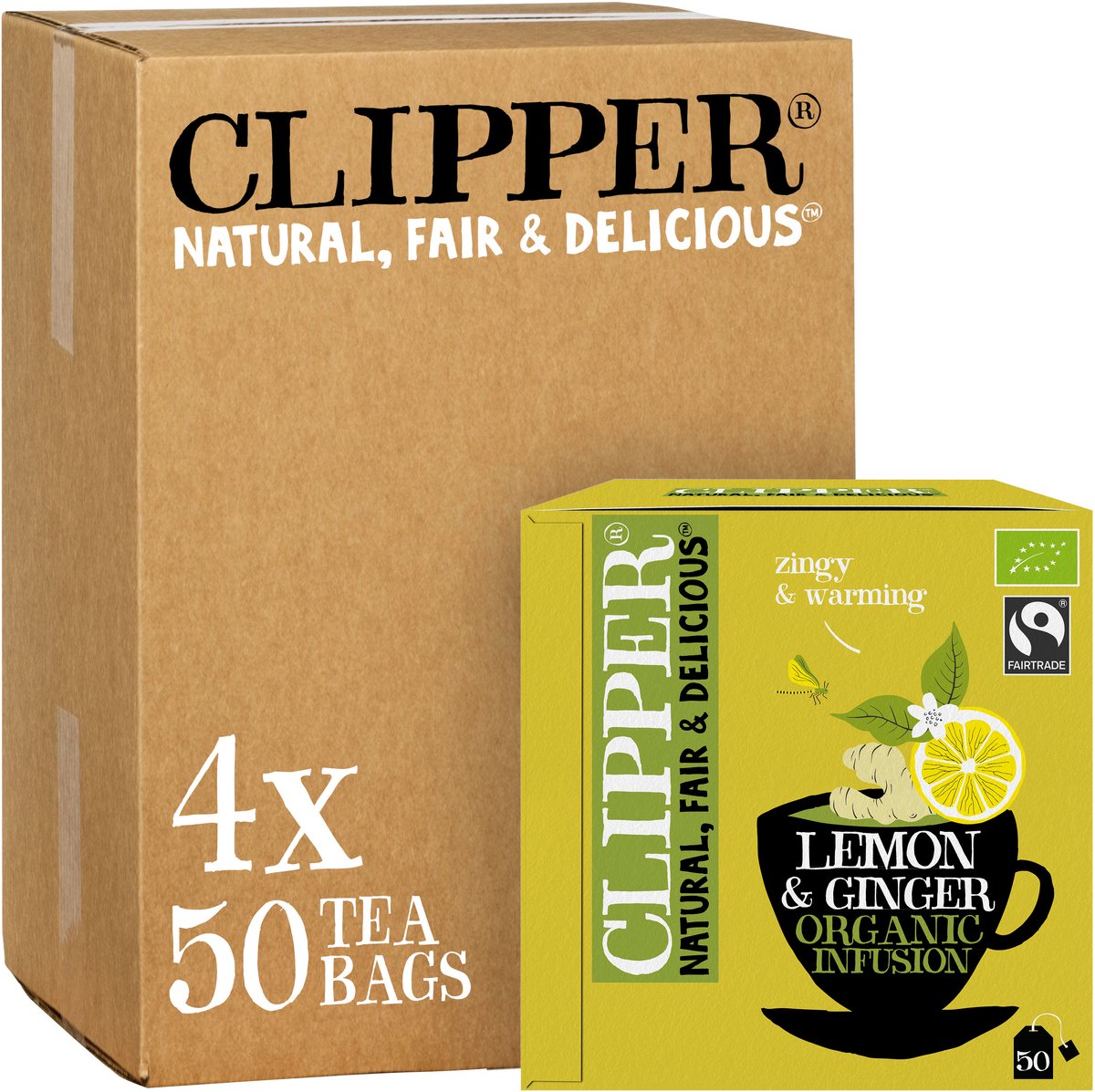 Clipper Teeknipser - Bio-Tee - Zitronen-Ingwer - Zitronen-Ingwer - 4x 50 Teebeutel