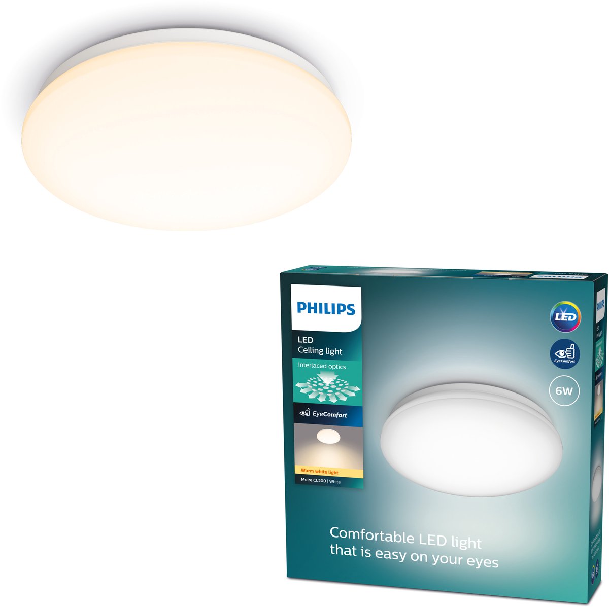 Philips led philips moire plafonnière - warmwit licht - klein
