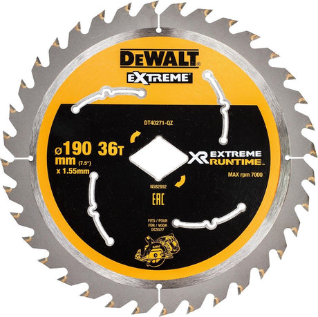 Dewalt Zubehör Extreme Runtime Kreissägeblatt für DCS577 190 mm 36 Zähne (rautenförmige Bohrung) – dt40271-qz