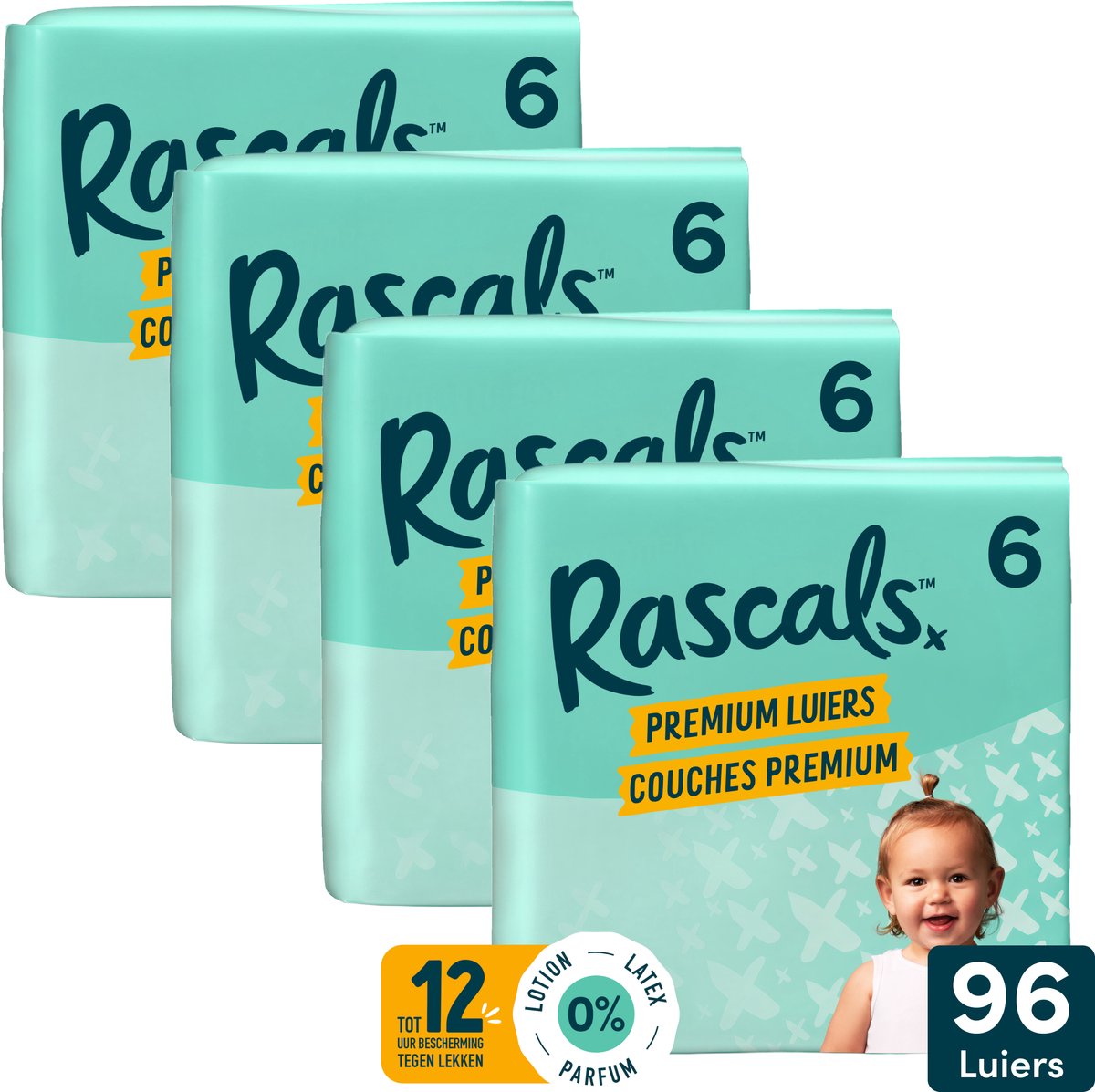 Rascals premium luiers maat 6 15-20 kg 96 stuks