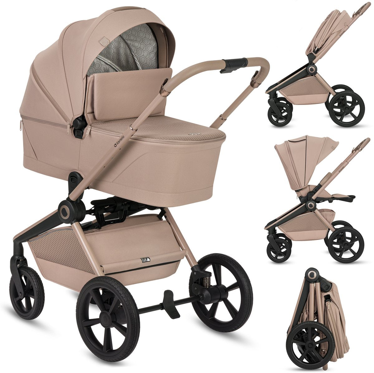 Lionelo Freya 2in1 Kinderwagen – Kinderwagen mit Babywanne – von der Geburt bis 22 kg – Premium-Buggy – PU-Räder mit Federung – nach vorne gerichteter Sitz – UPF50+-Verdeck – komplettes Zubehörsystem
